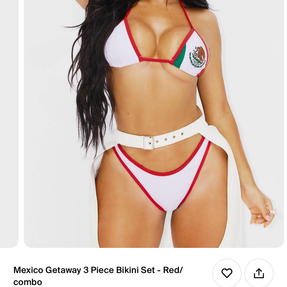 White and Red Bikini Set with Mexican Flag